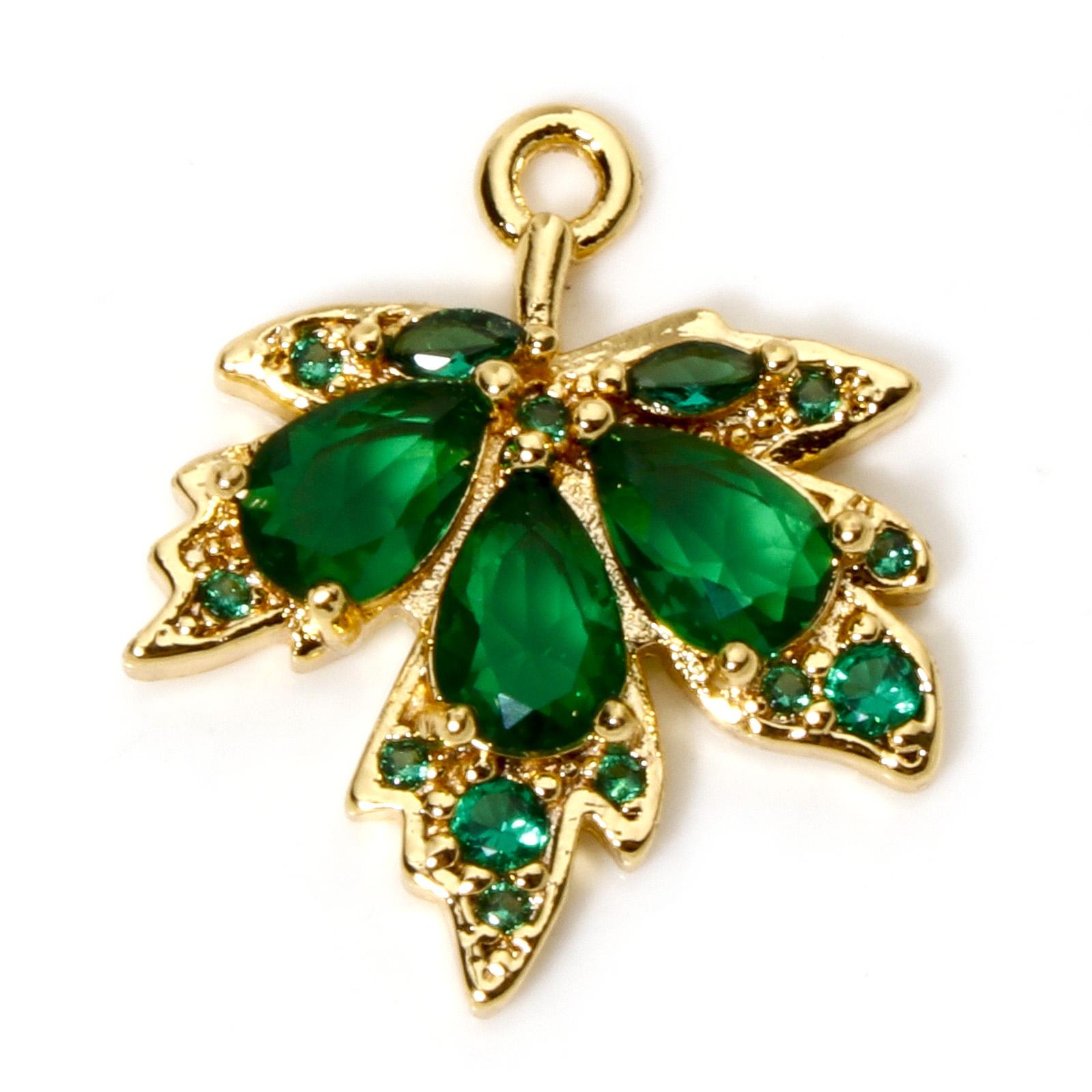 

2pcs Brass Glass Charms Gold Plated Multicolor Maple Leaf Micro Pave Green Red Necklace Pendants Jewelyr Accessories 20mm x 17mm зелёный
