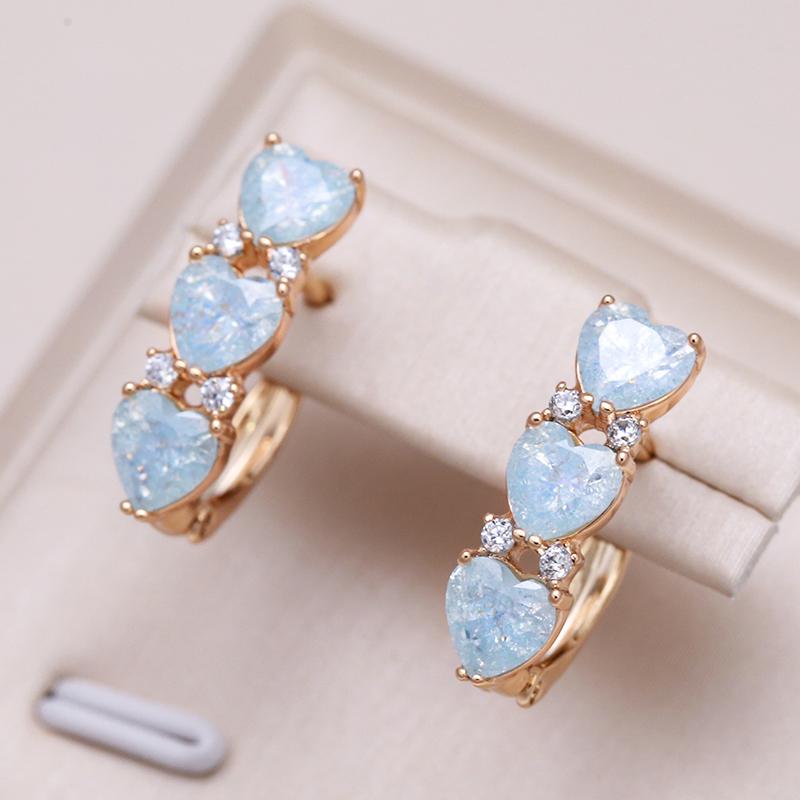 New Blue Heart Zircon Drop Earrings For Women  Rose Gold Color Earrings Vintage Wedding Jewelry Luxury Design Best Gift