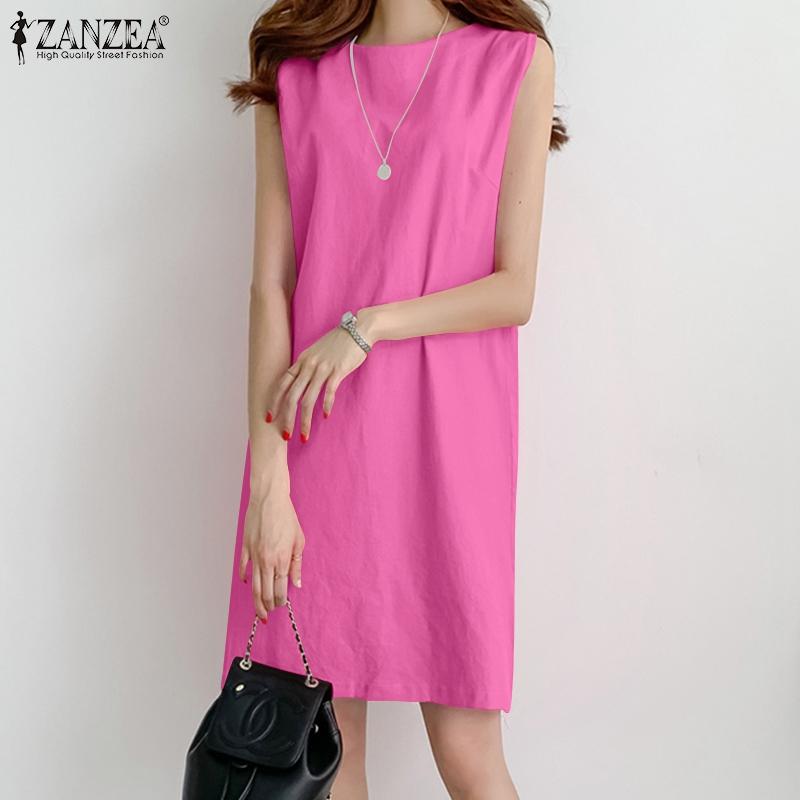 

ZANZEA Женское летнее повседневное платье-майка без рукавов с круглым вырезом