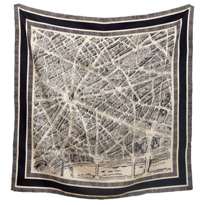 100% Mulberry Silk Scarf 90cm Square Twill Weave Paris Print Women