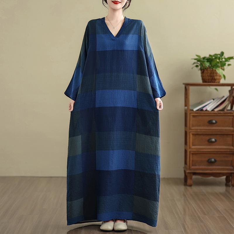 DIMANAF 2025 Women Plus Size Spring Long Dress Loose V-Neck Printing Vintage Casual Floral Oversize Long Sleeve 5030