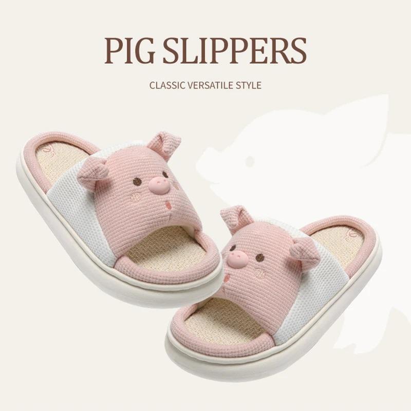 Fashion Linen Platform Slippers Women Home Cute Animal Cartoon Designer Shoes Girls Flats Fashion House Casual Footwear Elegant Big Size