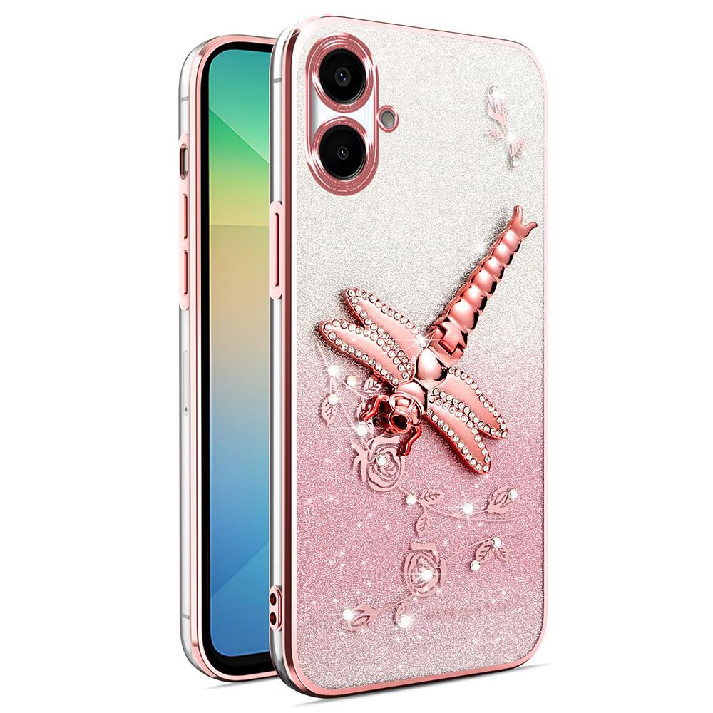 

KADEM Чехол для Samsung Galaxy A06 4G Стрекоза Подставка ТПУ Цветы Блестки Чехол для телефона Pink