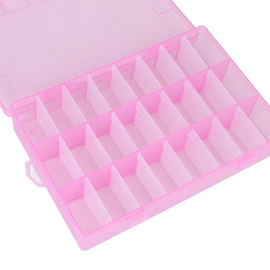 24 Fächer Nail Art Aufbewahrungsbox Kunststoff Strass Perlen Dekoration Organizer Etui Behälter Rosa