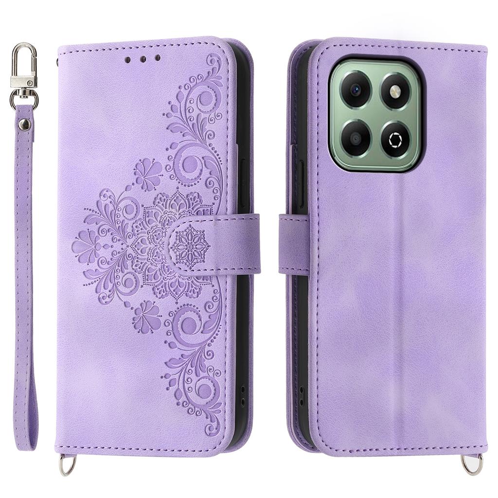 For Honor X6b 4G Case Flower Pattern PU Leather Wallet Phone Cover with Strap