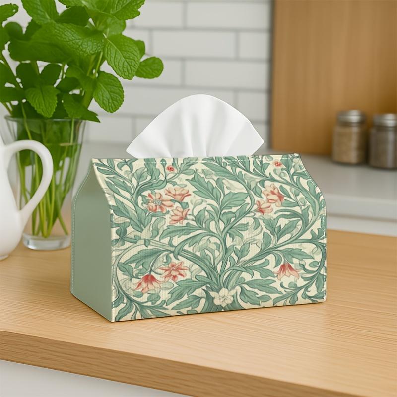 1pc Art Nouveau Decorative Botanical Tissue Box - Floral Vine Green - Holiday Parties & Home Decor, 17.02 X 25.91 Cm, Party Decorations, Suitable for