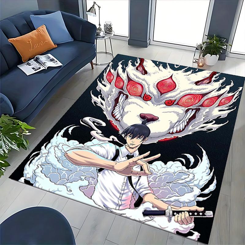 1pc Anime Wolf Mask Chair Mat - Office Desk Pad with Demon Slayer Design, Non-Slip Carpet for Home Decor, Suitable for All Seasons.U051