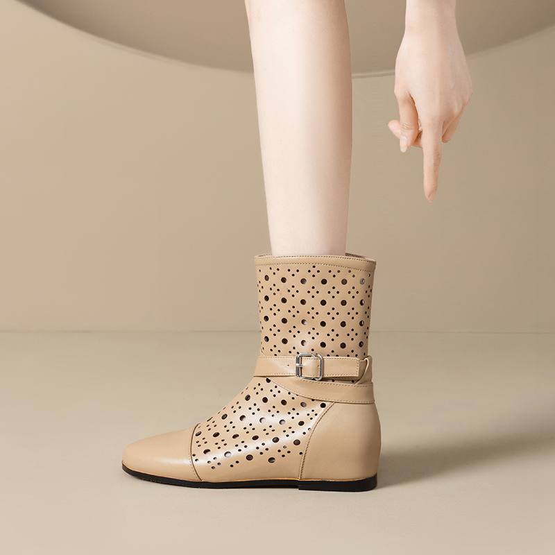 Krazing Pot Cow Split Leather Round Toe Size 43 Increaseing Summer Boots Fashion Hollow Decorations Buckle Summer Boots