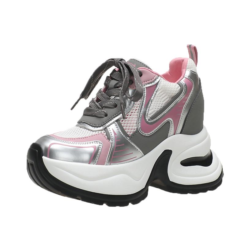 Fashion 2025 New Ladies Shoes Mesh Women's Vulcanize Shoes Mixed Colors Breathable Women Sneakers Increase Height Lace Up Casual Shoes
