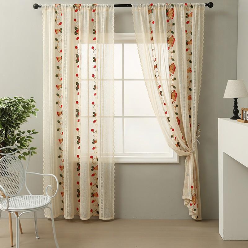 American Christmas Curtain Bells Embroidery Lace Blackout Decorative Window Drapes