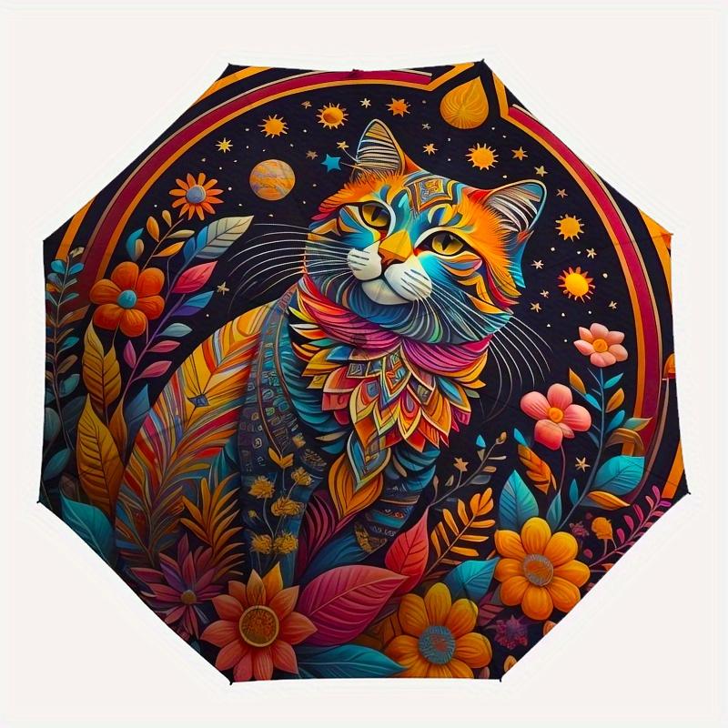 Colorful Mandala Cat Wall Art DecorUmbrella, PortableFold Compact Umbrella for Men & Women Gift