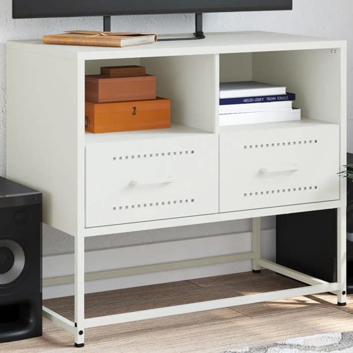 VidaXL Meuble TV blanc 68x39x60,5 cm acier, support TV, buffet TV, armoire hifi, banc TV, armoire en métal, meuble 846553