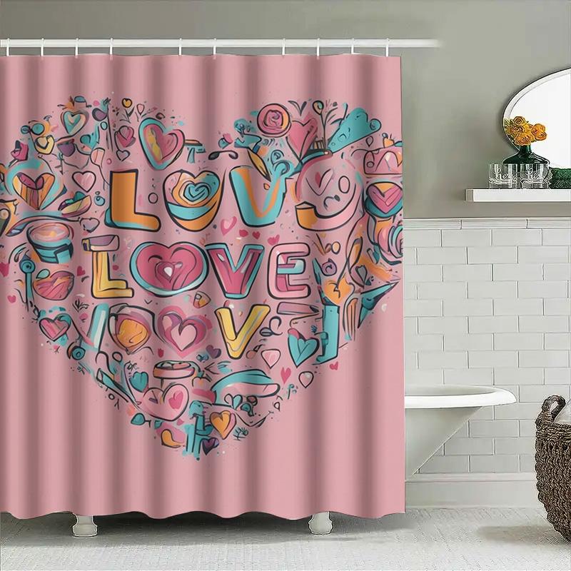 Colorful Love Print Shower Curtain For Bathroom Decoration