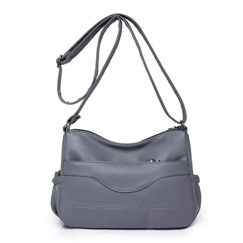 Lychee Pattern Soft Leather Women s Small Square Bag, Fashionable Temperament, Shoulder Bag, Large Capacity Crossbody Bag серый
