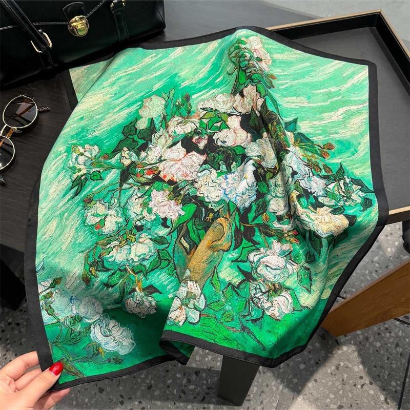 

Meier Monet oil painting vase silk scarf - women s small scarf, 100% mulberry silk scarf, small square scarf 53*53cm