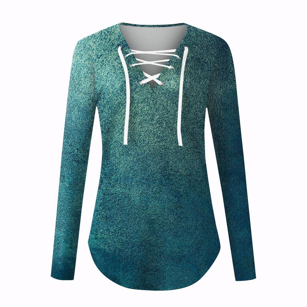 Ladies Atmospheric Fashion Loose Casual Tie Print V-Neck Long Sleeve Top