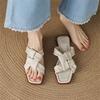 Fashion New Summer Slippers Genuine Leather Sandals Square Toe Shoes for Women Fashion Concise Low Heels Slippers Handmade Apricot