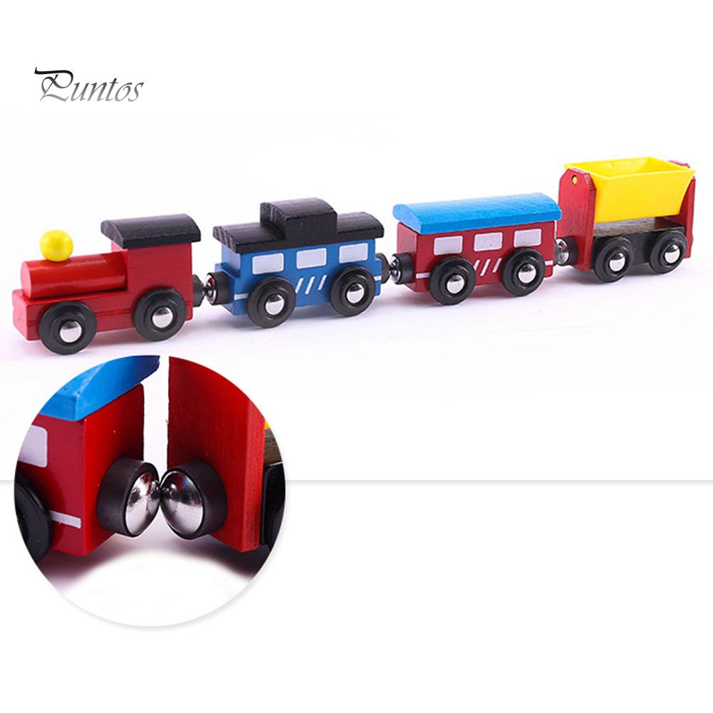 Puntos Dřevěný dětský 4dílný magnetický miniaturní model vagónu, vývojová hračka, dárek
