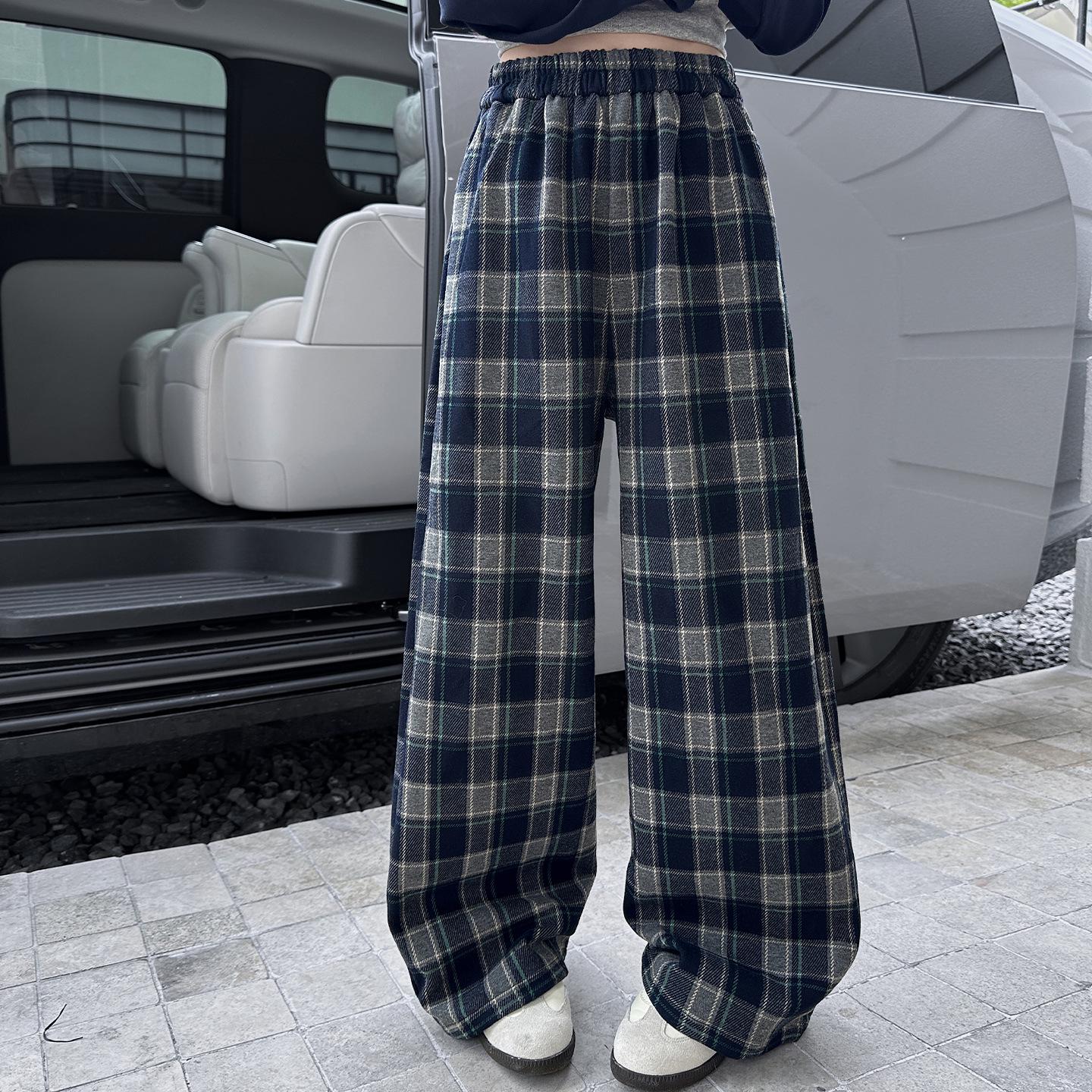 

Клетчатые флисовые брюки для девочек с широкими штанинами - Универсальная зимняя мода 2025 150 cm