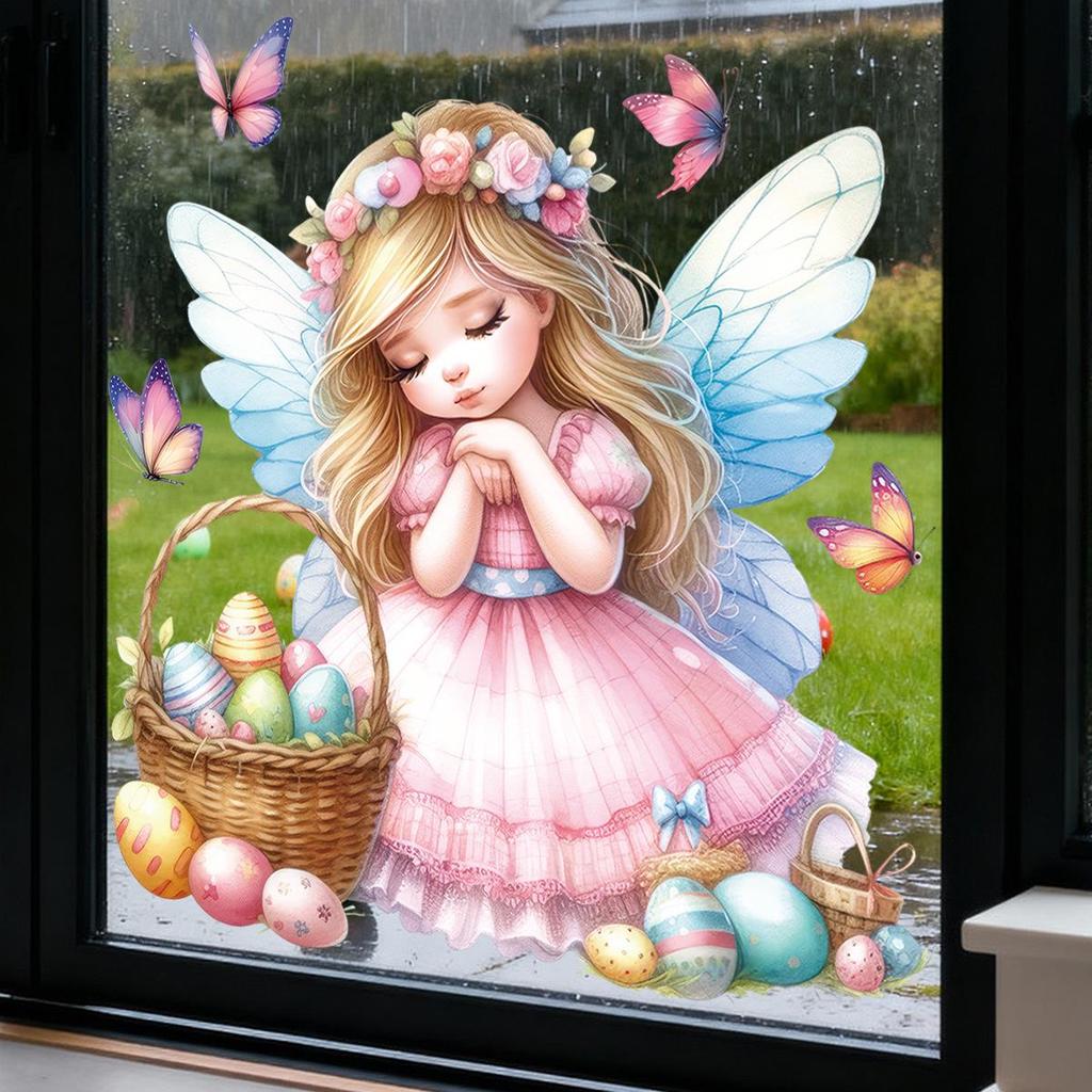Easter Butterfly Angel PVC Window Stickers - Decorative and Removable for Living Room