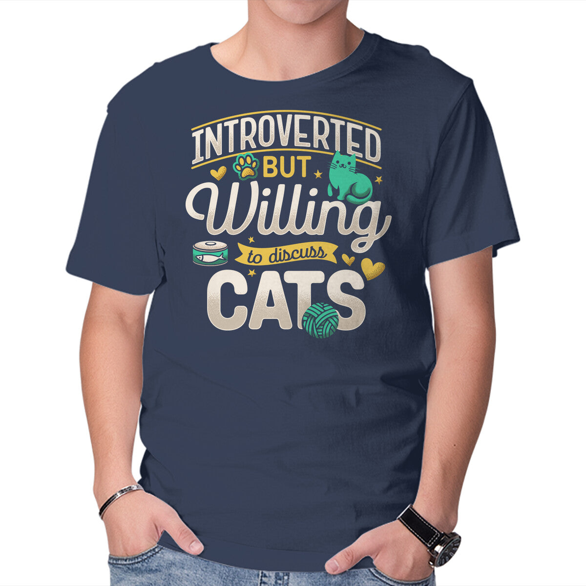 Unisex Crew Neck T-Shirt Introverted But Willing To Discuss Cats Graphic Short Sleeve Casual Tee XS