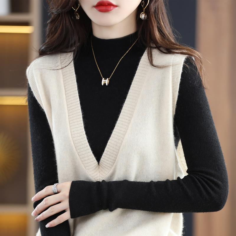 Dámská vesta s výstřihem do V, kašmír Qinghe, 30 % kašmír 70 % vlna, zimní pletený svetr podzimní svetr kašmírový svetr