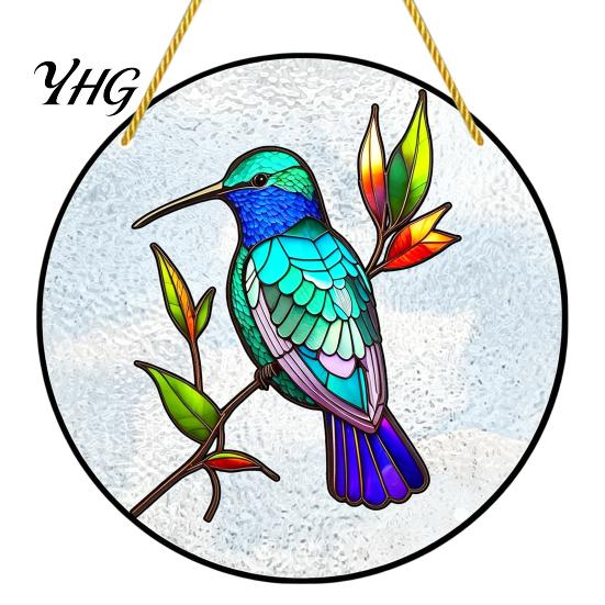 Durable Acrylic Bird Ornament Colorful Hummingbird Wall Hanging Decoration, Stained Suncatcher for Window Indoor Outdoor Decor, Decorative Pendant