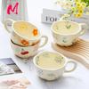 Hand Pinched Irregular Flower Ceramic Mugs Coffee Cups Milk Tea Cup Ins Korean Style Oatmeal Breakfast Mug Drinkware Kitchen Cup