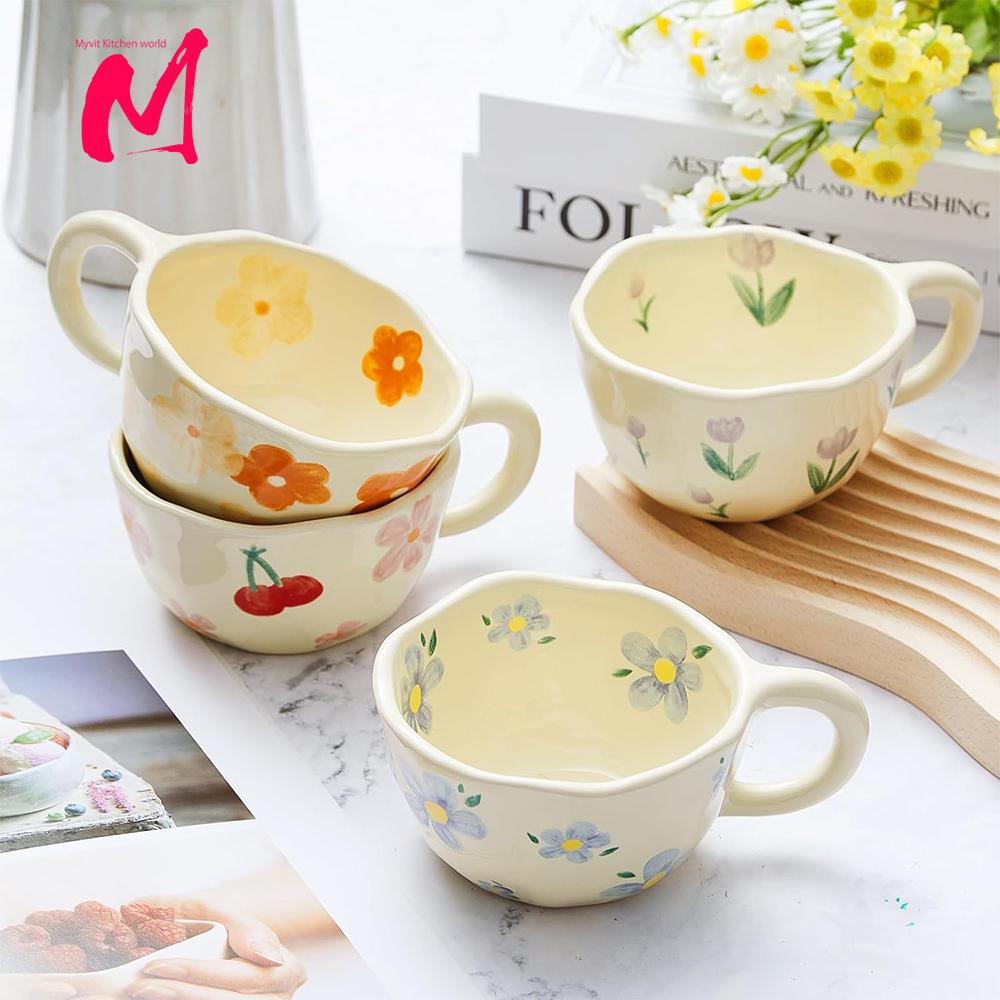 Hand Pinched Irregular Flower Ceramic Mugs Coffee Cups Milk Tea Cup Ins Korean Style Oatmeal Breakfast Mug Drinkware Kitchen cup