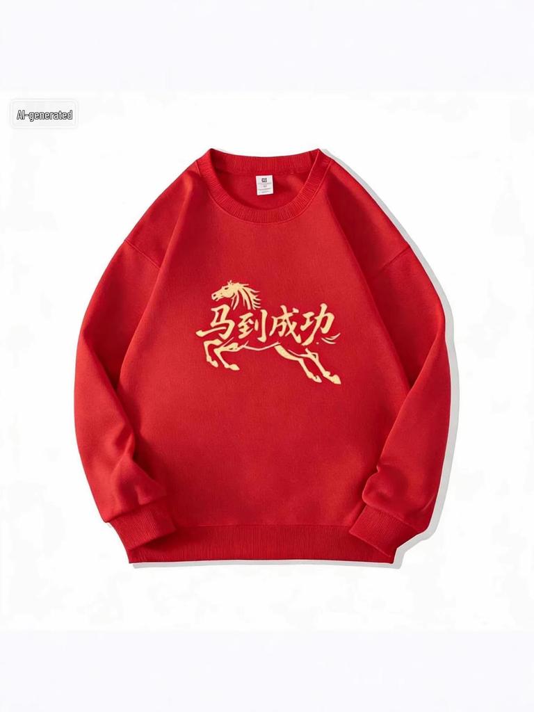 2026 Year of the Horse Red Hoodie - Festive Unisex Sweatshirt