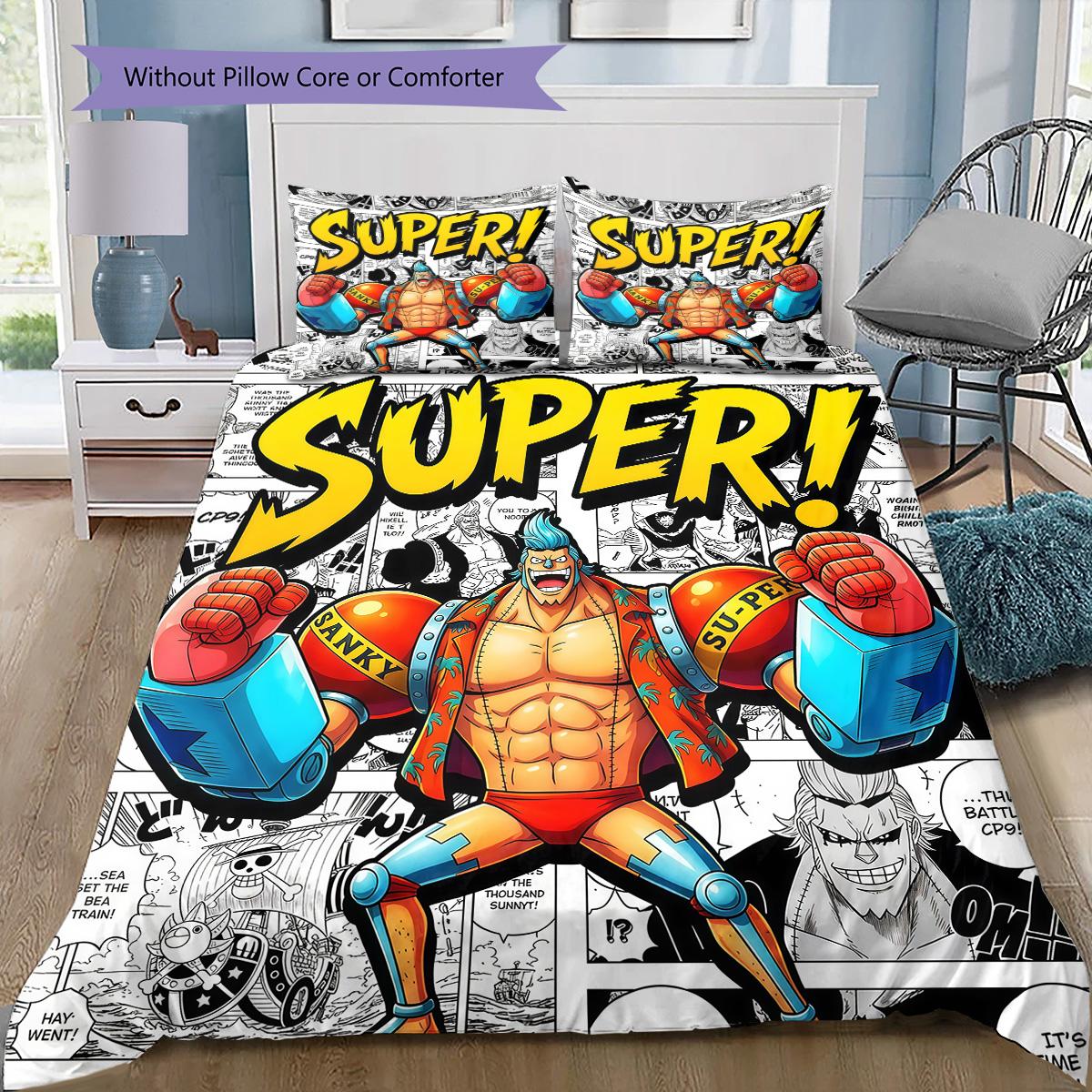 

One Piece Franky Theme Bedding Set, 1 Duvet Cover & 2 Pillowcases, Cozy Home, Great Gift for Anime Enthusiasts 135x200cm