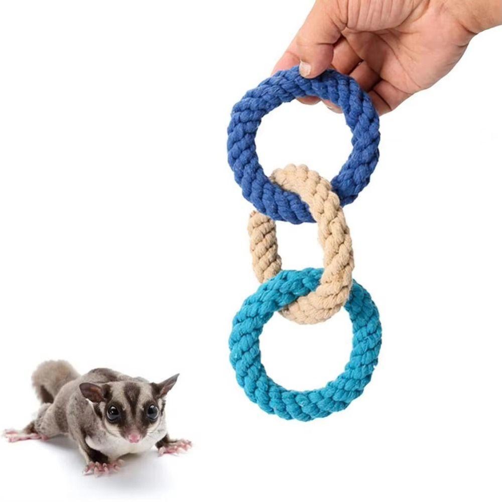DIY Hamster Climbing Rope Toys Handcrafted Chew-Proof Bird Rope Swing Colorful Triple Ring Hanging Swing Cage Exercising