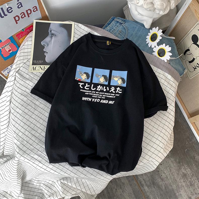 

Женская футболка свободного кроя с рисунком из японского мультфильма, лето 2021 г. XL