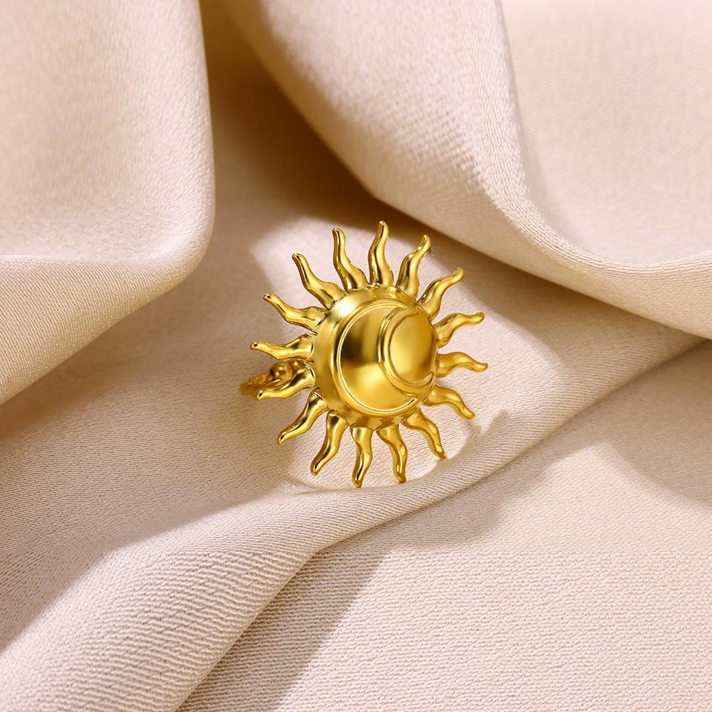 Stainless Steel Exaggerated Sunflower Ring For Women Men Fashion Gold Color Punk Flower Open Rings Romantic Jewelry Gift Anillos