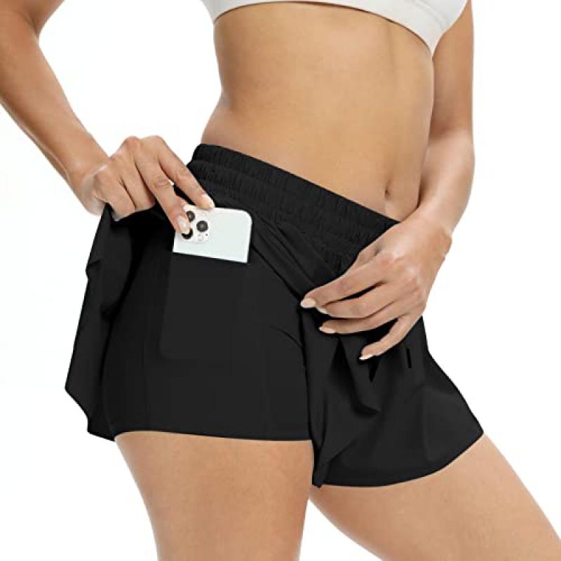 Women's Flowing Sports Shorts Gym Yoga Workout Running Tennis Skirt Comfortable Skirts with Pockets