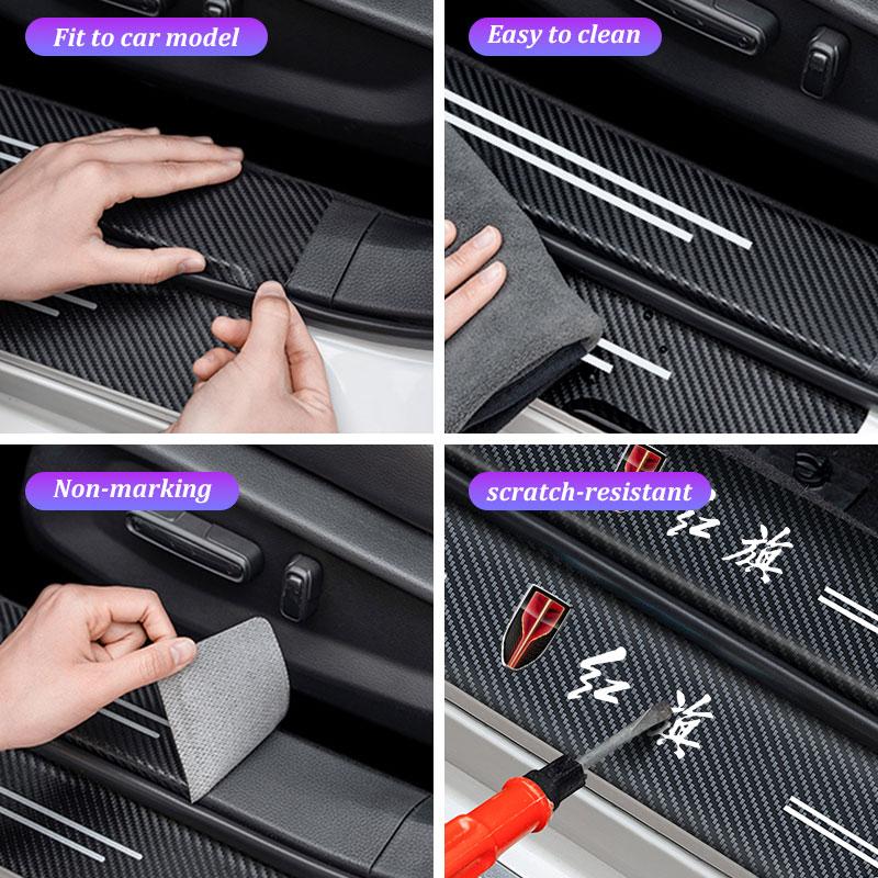 For Hongqi H5 H6 H9 E-QM5 HS3 HS5 HS6 HS7 E-HS3 E-HS9 LS5 Car Threshold Strip Carbon Fiber Film Door Sill Stickers Accessories