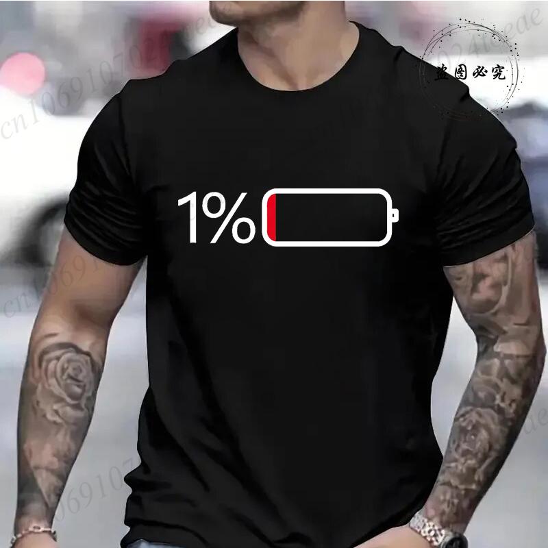 

Battery Only 1% Print Tees New Fashion Brand Casual T-shirt for Men Street Clothing Urgent for Charging 1% Summer Casual T-Shirt S разноцветный