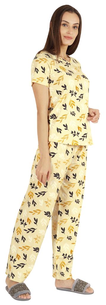 Inkmeso 2 Pcs Printed Short Sleeves Nightwear Set For Womens Top And Pajama Sleepwear Cotton PJ