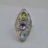 Natural Multistone Ring, Blue Topaz Peridot Amethyst Ring, Handmade Ring, 925 Sterling Silver Ring, Designer Ring, Anniversary Ring