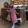 Plus Size Korean Summer Over-Knee Dress – Loose Fit, Belly-Covering, Short Sleeve, Long Length T-Shirt Dress for Women