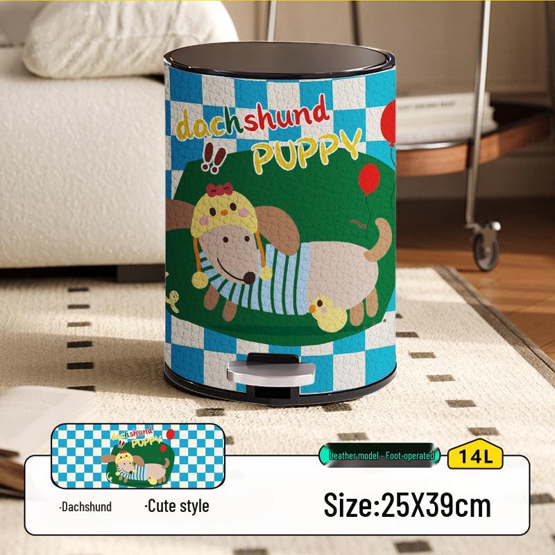 He Mu Cheng Double Layer Cartoon Stainless Steel Trash Can with Foot Pedal - Living Room & Kitchen