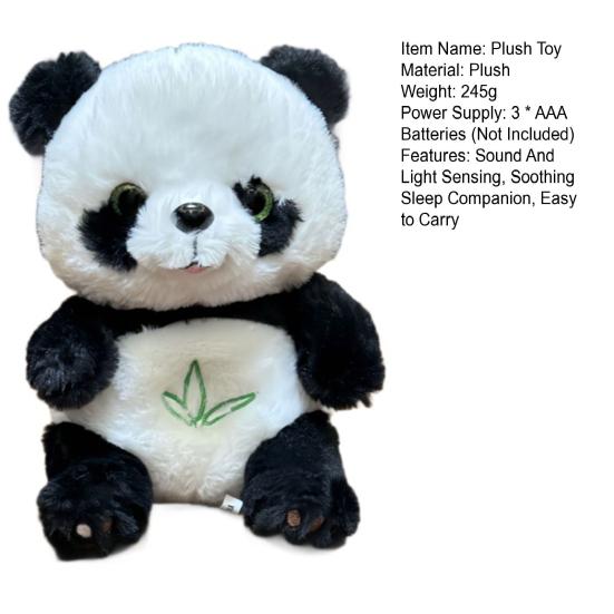 Panda Bear Plush Toy with Sound Light Sensing Soft Comfortable Stuffed Animal for Anxiety Relief Soothing Sleep Companion with Musical Lights Rhythmic