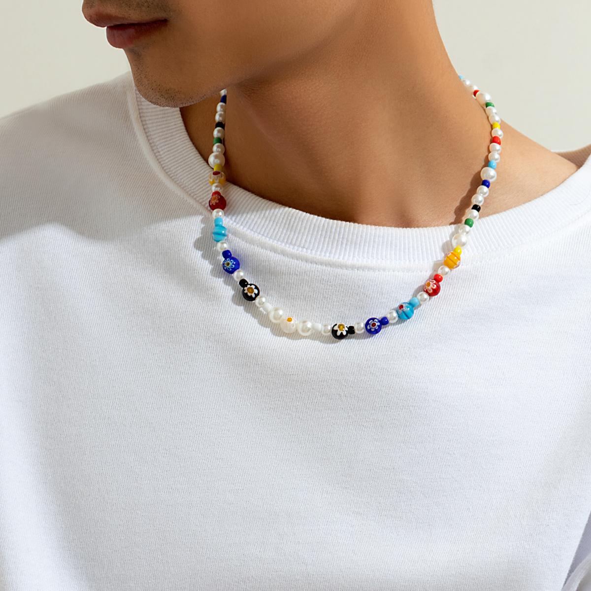 

Imitation Pearl and Colorful Beads Short Choker Necklace for Men Trendy Beaded Chains on Neck 2026 Fashion Jewelry Accessories