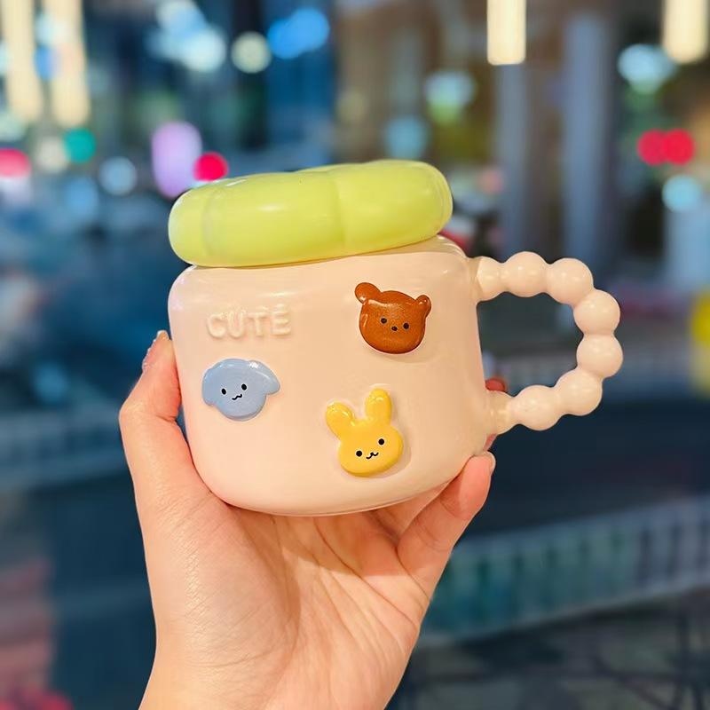 

Ceramic Mug Cute Girl s Cup with Lid Spoon High Looking Souvenir Birthday Gift Home Coffee Water Cup 401-500ml