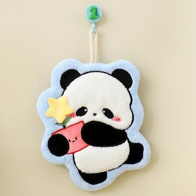 A Highly Absorbent, Encrypted Coral Fleece Hand Towel with a Cute Panda Design, Wall Mounted for Children'S Bathroom And Kitchen Use.