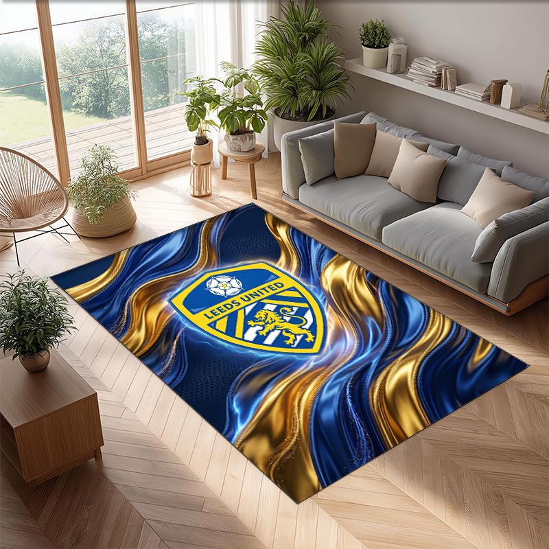 Leeds United Football Print Crystal Velvet Rug, Comfortable Water Absorbent Non Slip Indoor Floor Carpet