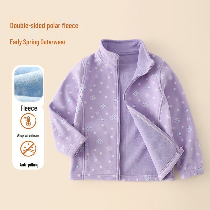 Boys' Fleece Jacket for Autumn/Winter - Stand-Up Collar, School Uniform Layer, Warm and Thick