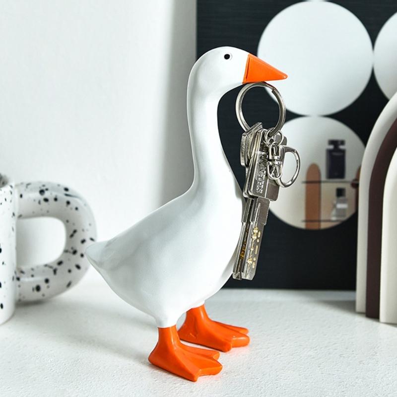 Cute Resins White Duck Sculpture Magnetic Keychain Holder Hanger Minimalists Home Decors For Shelf Or Entryway Ornament