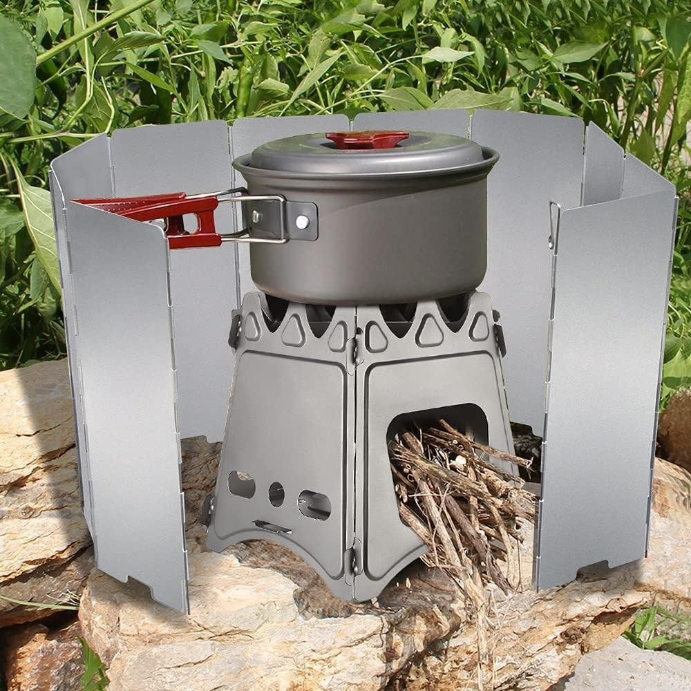 10 Plates Aluminum Stove Windscreen – Foldable Camping Windshield With Drawstring Bag, Portable Butane Stove Wind Blocker For Outdoor Cooking