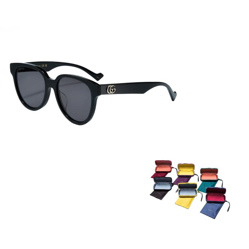 

GUCCI Double G logo on temples Acetate Round Sunglasses Unisex Couple Black 55 серый